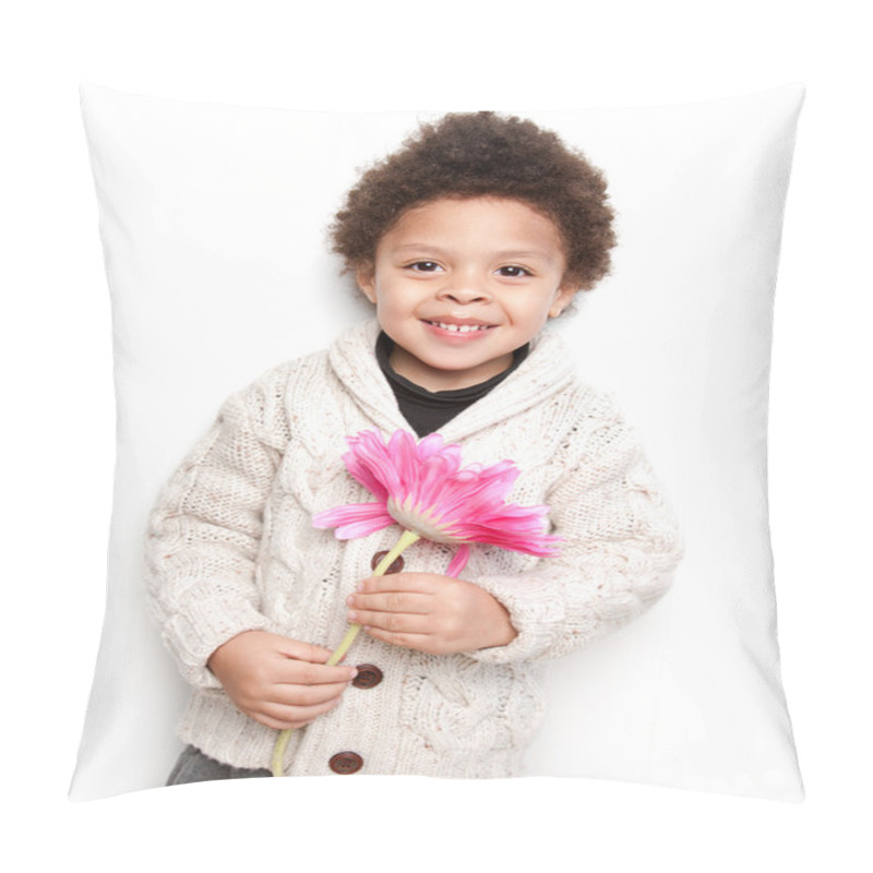 Personality  Cute Child Smiling With Big Pink Flower Pillow Covers