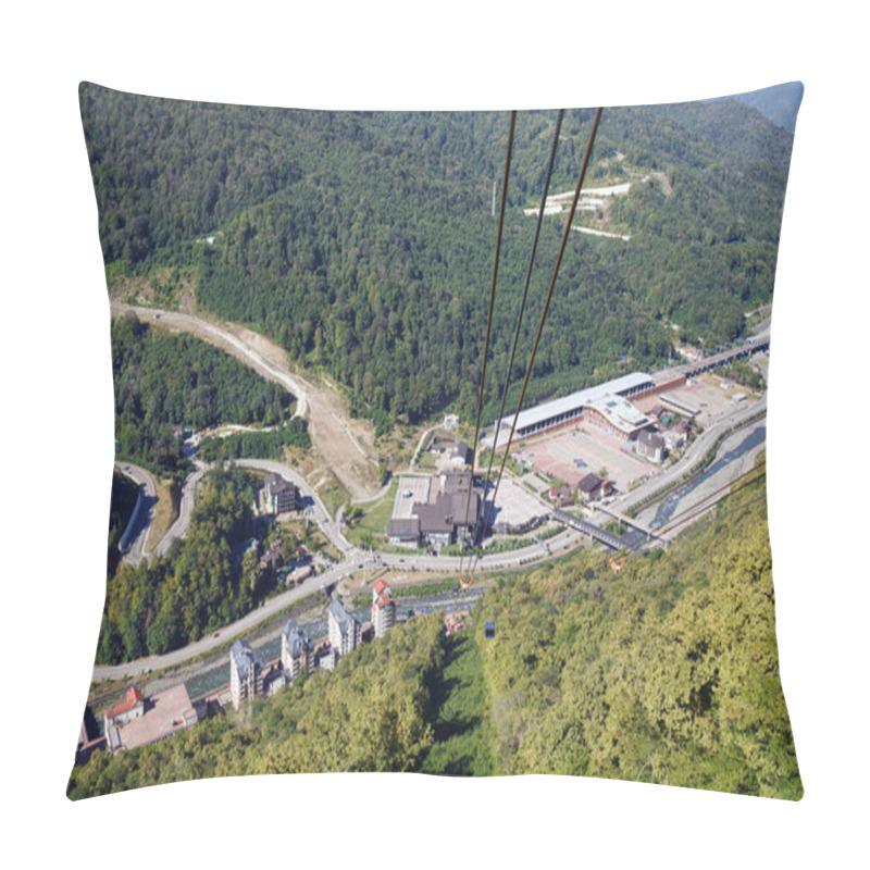 Personality  ESTOSADOK, RUSSIA - AUGUST 27, 2020. Gazprom Ski Resort Center In Caucasian Mountains. Lower Station Of Cable Way Alpika As Viewed From Gondola. Village Of Estosadok, Adler District Of Sochi, Russia. Pillow Covers