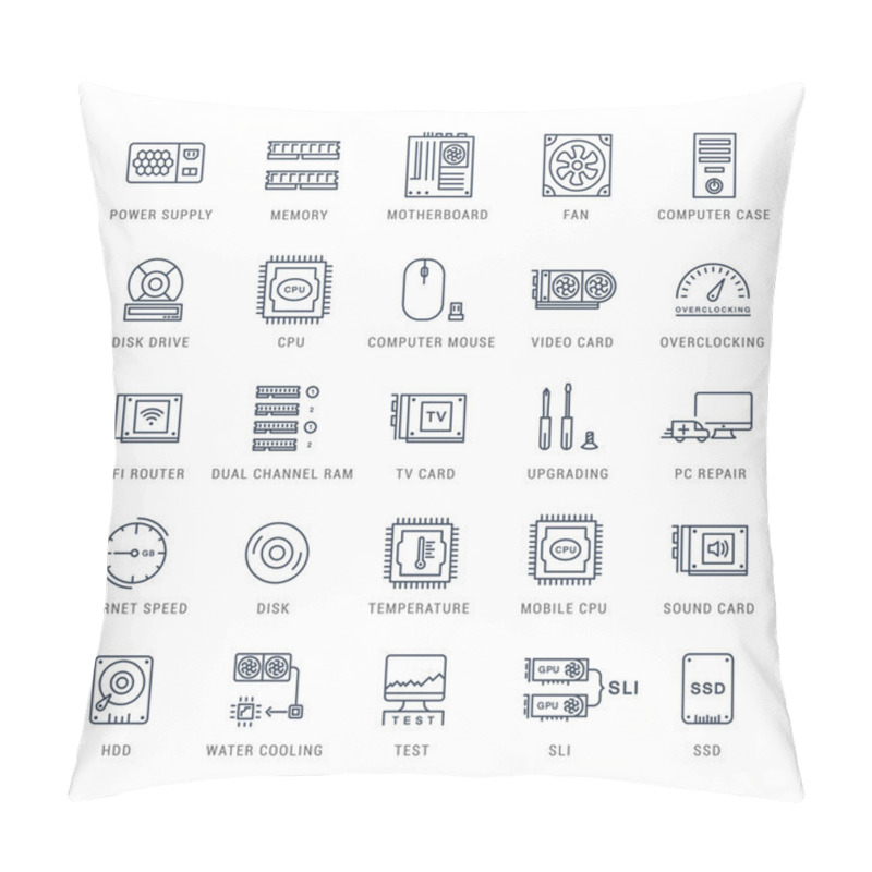 Personality  Set Vector Flat Line Icons Upgrading Computer Pillow Covers