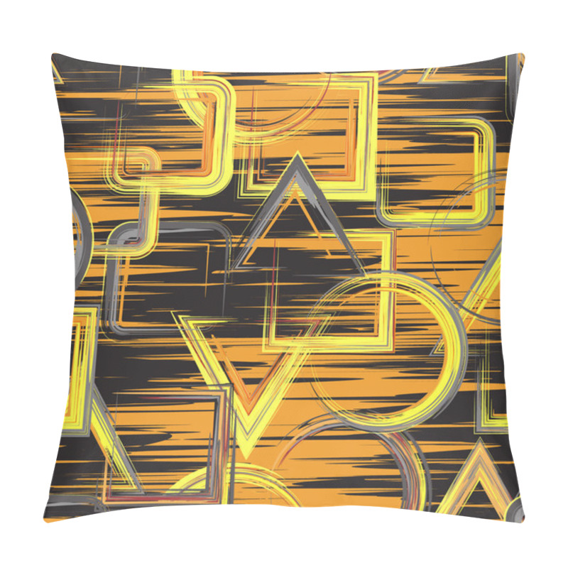 Personality  Seamless Geometric Grange Hand Drawn Paint Brash  Pattern In Vector. Triangle Square Circle Background Pillow Covers