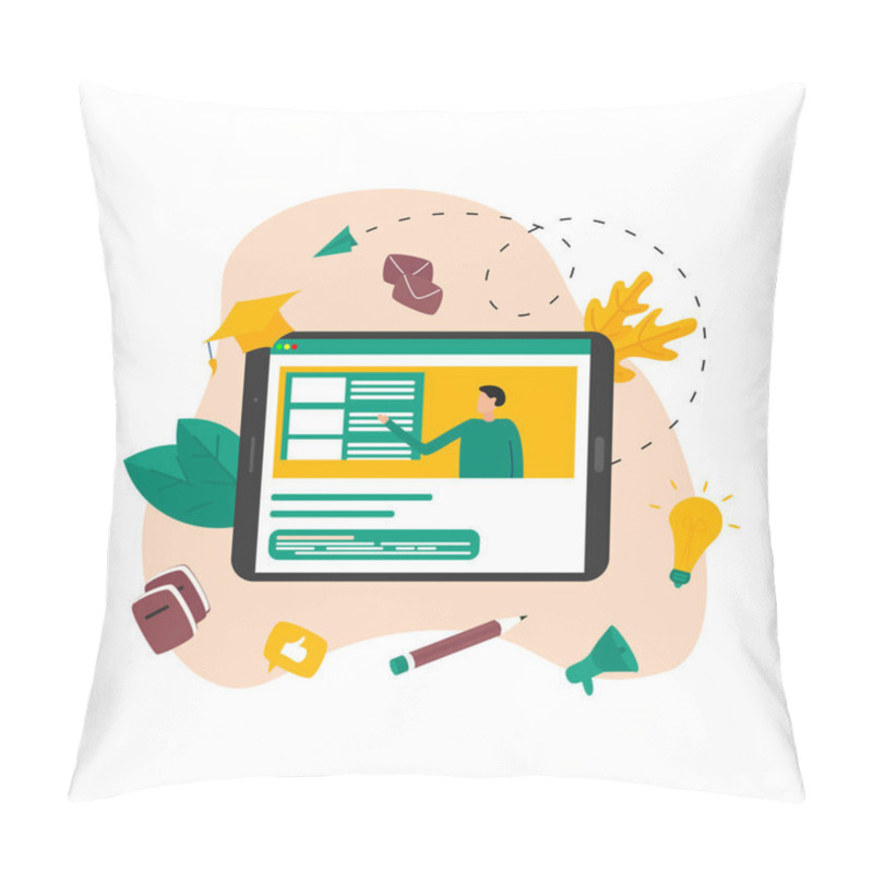 Personality  Student On Online Lesson With Tablet From Home. Online Education Concept Pillow Covers