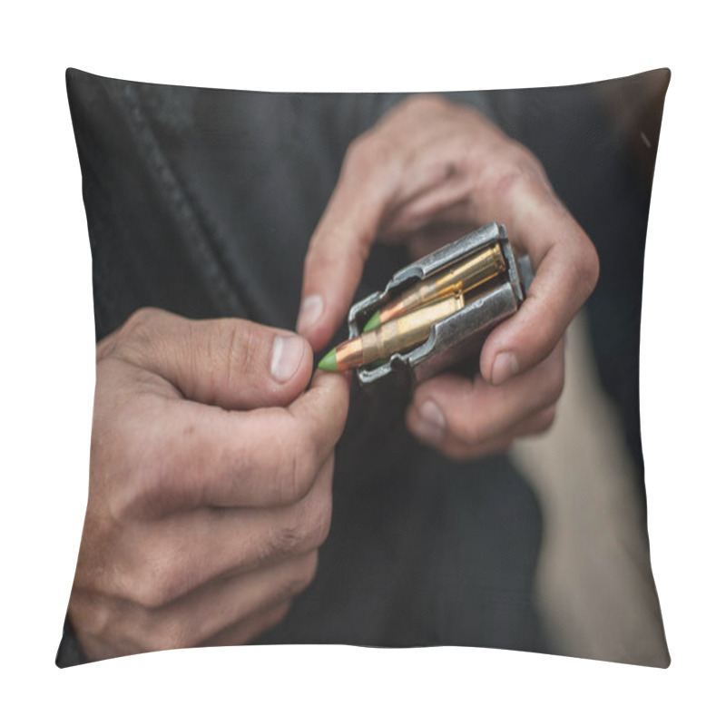 Personality  Soldier Hands Load Rifle Machine Gun Bullets Into Cartridge Clip Pillow Covers