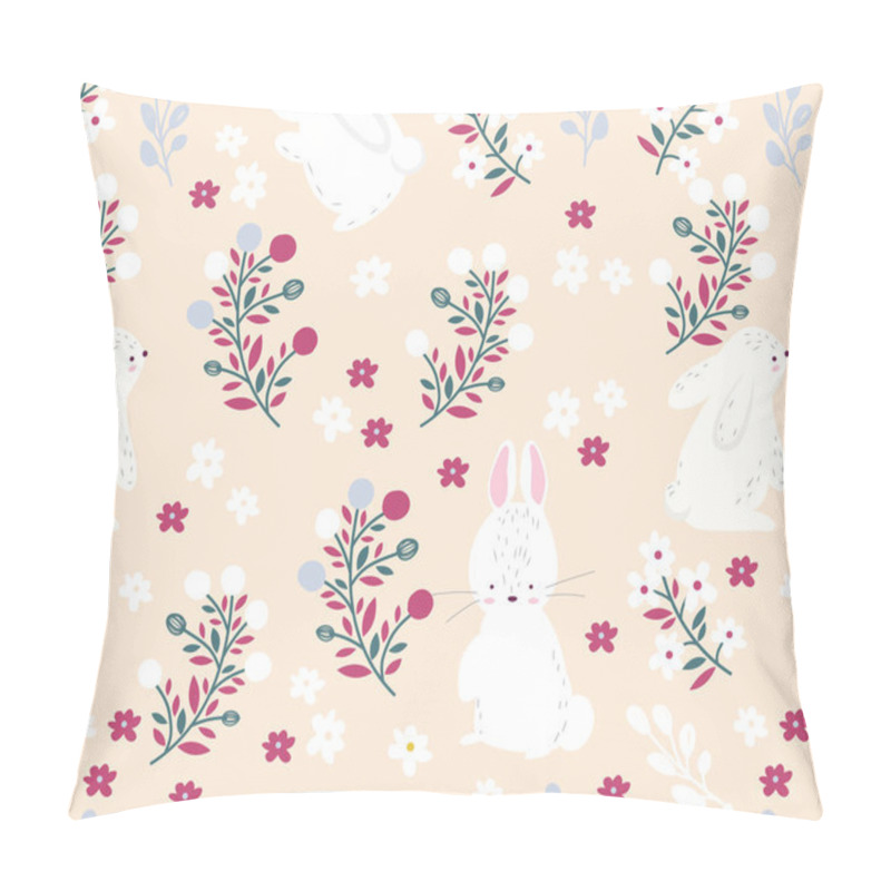 Personality  Rabbit And Flowers In Repeat Pattern. Nursery Art Background. Children's Fabric Pattern Design. Pillow Covers