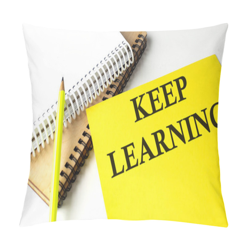 Personality  KEEP LEARNING Text Written On Yellow Paper With Notebook Pillow Covers