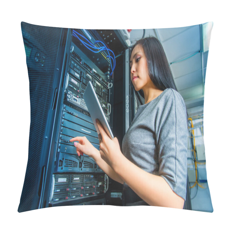 Personality  Engineer Businesswoman In Network Server Room Pillow Covers