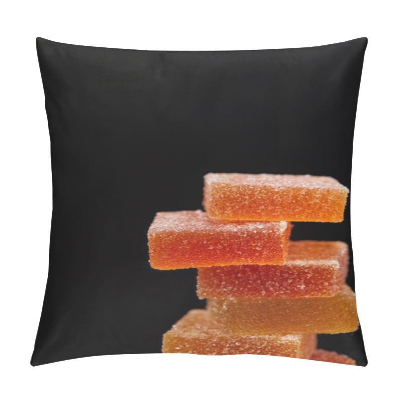 Personality  Closeup View Of Stack Of Jelly Candies Isolated On Black Background Pillow Covers