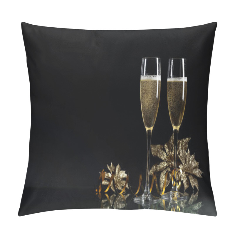 Personality  Two Glasses Of Champagne Ready To Bring New Year On A Black Back Pillow Covers