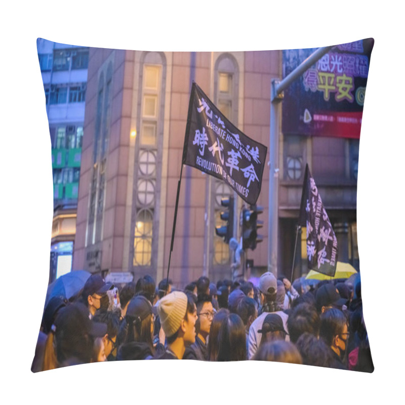 Personality  Hong Kong - Jan 1, 2020: A Million Attend Demo, Demand For Universal Suffrage, 2020 Direct Democratic Elections For Legislative Council Without Functional Constituency. Pillow Covers