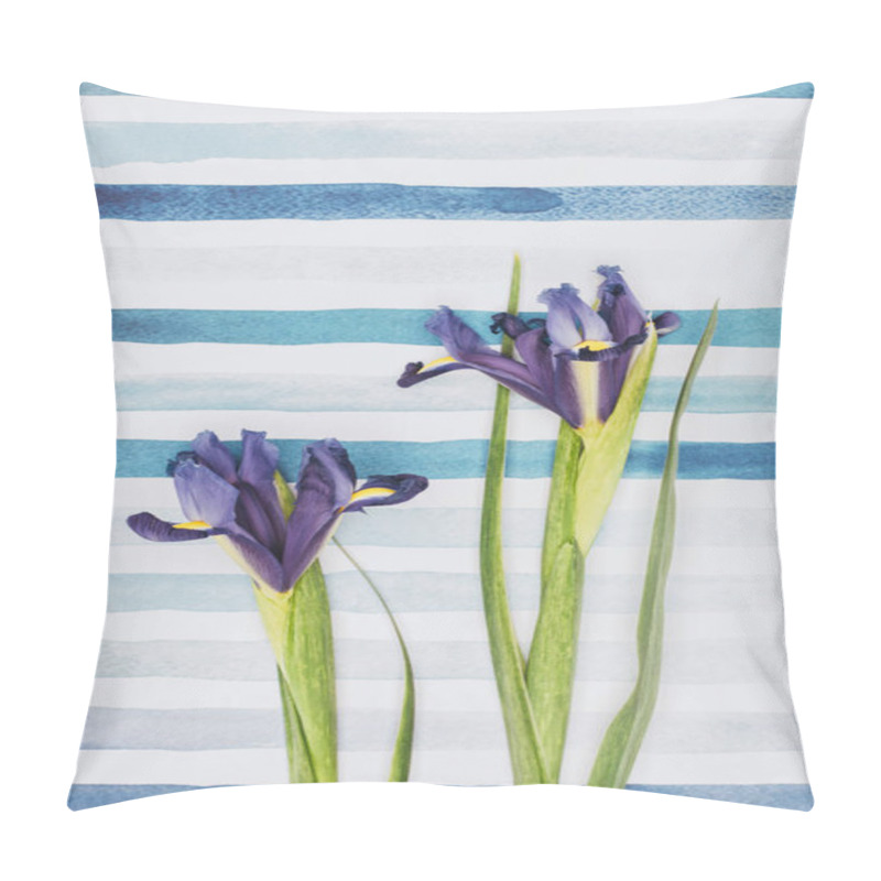 Personality  Iris Sibirica Flowers Over Striped Aquarelle Background Pillow Covers