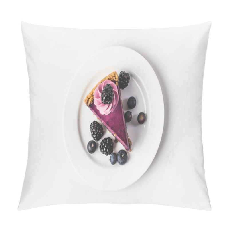 Personality  Top View Of Blueberry Cake With Fresh Berries On Plate Isolated On White Pillow Covers