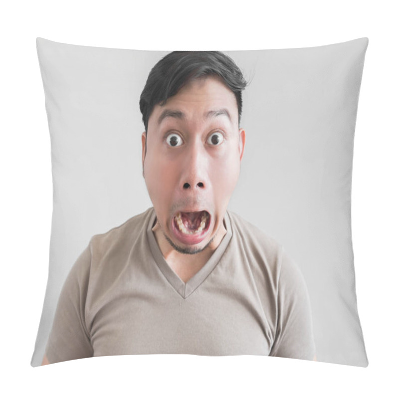 Personality  Overly Shock And Surprise Face Of Man. Pillow Covers