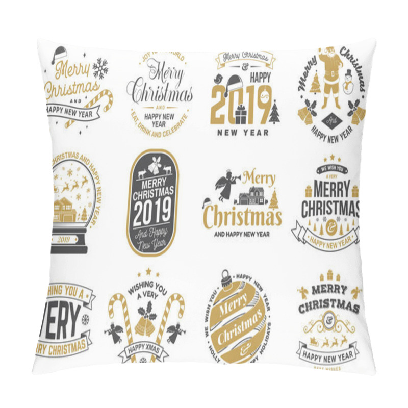 Personality  Set Of Merry Christmas And Happy New Year Stamp, Sticker Set With Snowflakes, Hanging Christmas Ball, Santa Hat, Candy. Pillow Covers