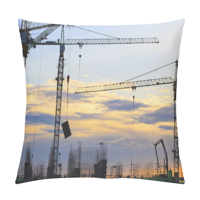 Personality  Crane Of Building Construction Against Beautiful Dusky Sky Pillow Covers