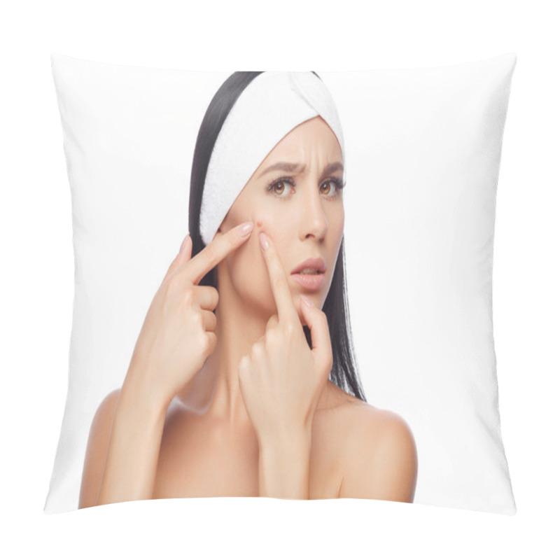 Personality  Young Woman Squeezing Her Pimple Pillow Covers