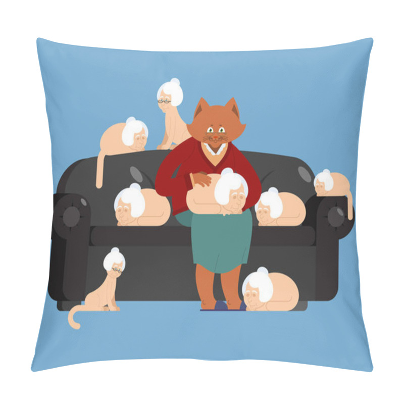 Personality  Cat And Grandmother In Parallel Universe. Big Pet And Old Woman. Pillow Covers