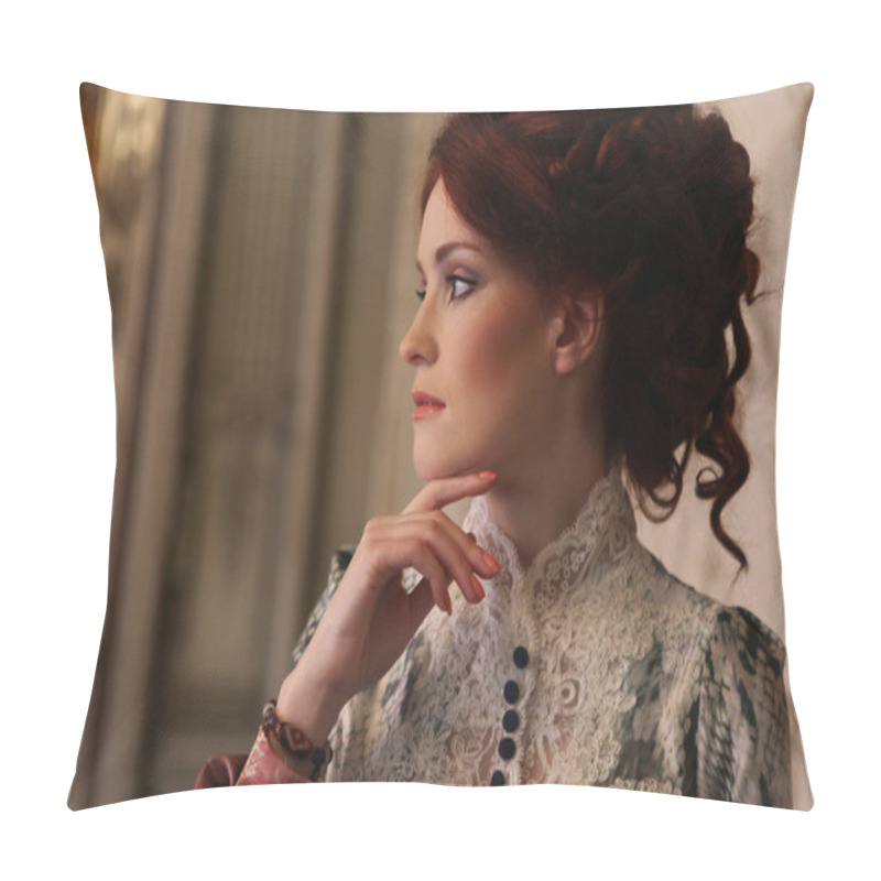 Personality  Beautiful Woman Standing In The Palace Room. Pillow Covers