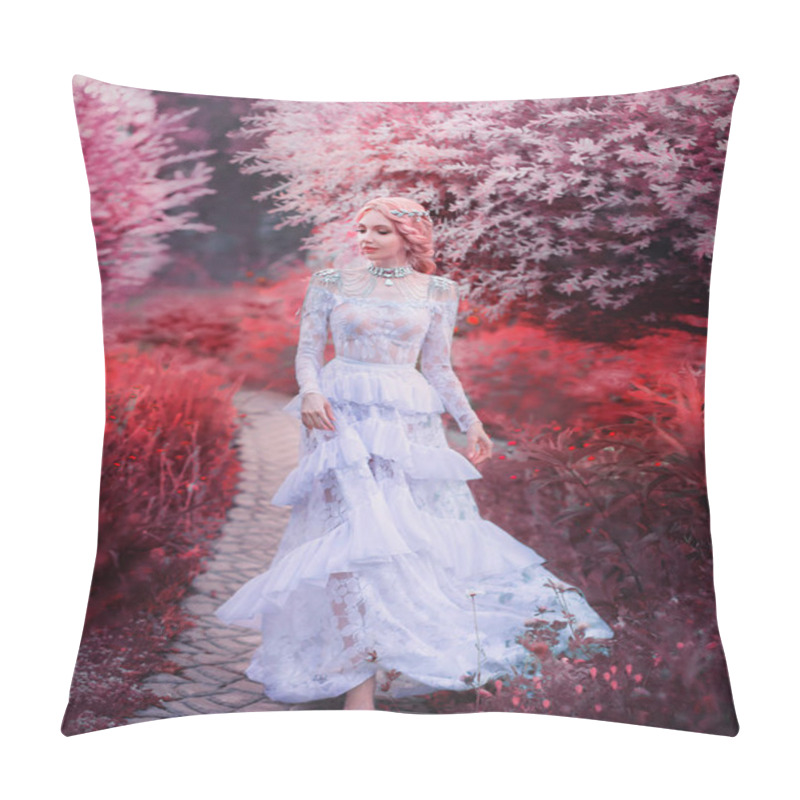 Personality  Parallel Reality, Fabulous Mermaid In Underwater World Walks Path, Girl In Red Surrealistic World With Coral Trees, Princess With Pink Hair In Long White Vintage Lace Dress, Queen Of Hot Autumn Pillow Covers