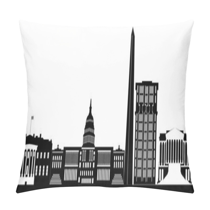 Personality  A Striking Black And White Silhouette Of Iconic Washington DC Landmarks, Showcasing The Capitol, Washington Monument, White House, Supreme Court, And Jefferson Memorial. Pillow Covers