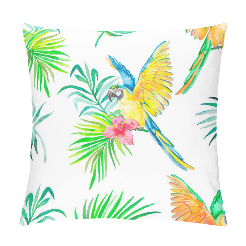 Personality  Macaw Seamless Pattern. Transparent Background. Palm Leaves And Pillow Covers