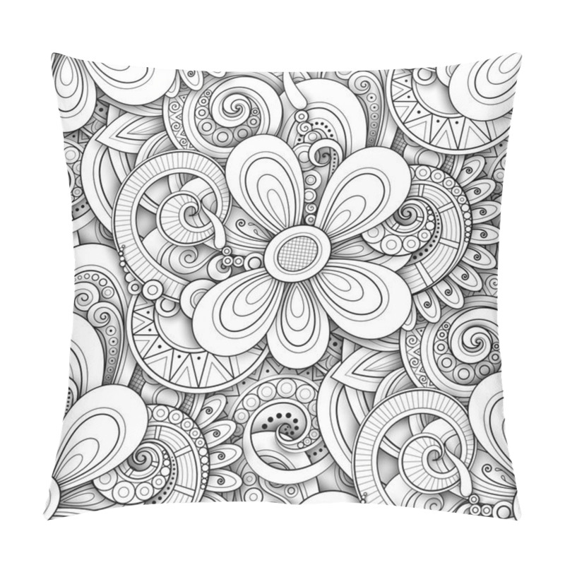 Personality  Monochrome Seamless Pattern With Floral Motifs, Vector, Illustration Pillow Covers