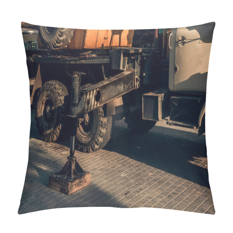 Personality  Lifting Crane On Wheels. With A Hook Running In The City Pillow Covers