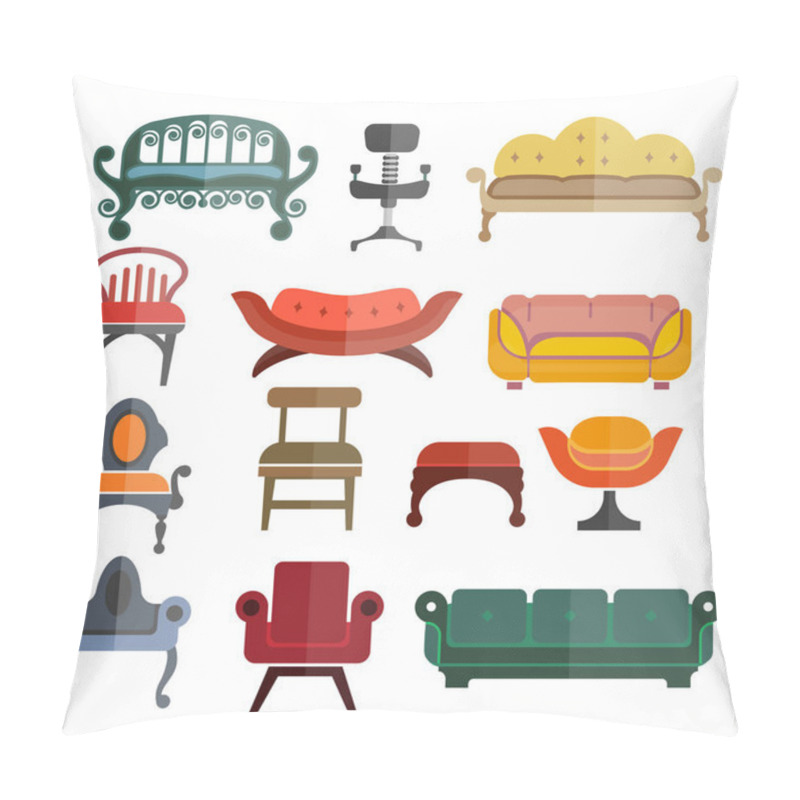 Personality  Furniture Seats Or Chairs Vector Isolated Flat Icons Set Pillow Covers