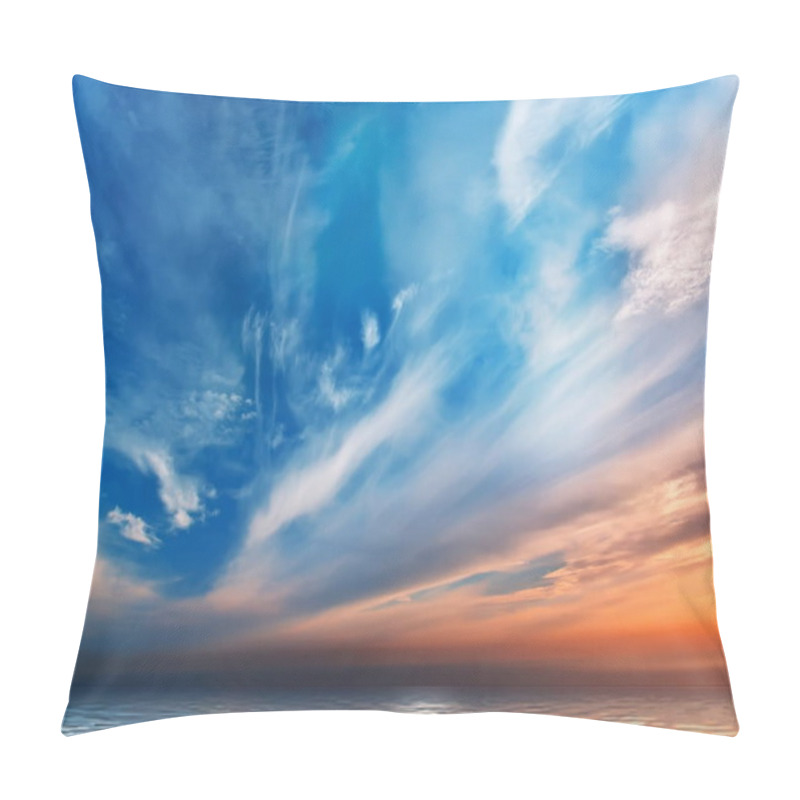 Personality  Blue   Pink Sunset At Sea ,summer Blue Clouds  On Sky  Nature Background Landscape  Pillow Covers