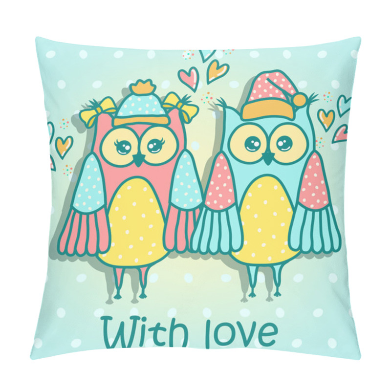 Personality  Beautiful, Couple Of Owls On A Blue Background Pillow Covers