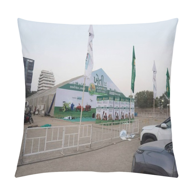 Personality  Preparation Of Agri World Expo 2024 Square Box With Third Dome. Rajkot, Gujarat, India. 19th December, 2024. Pillow Covers