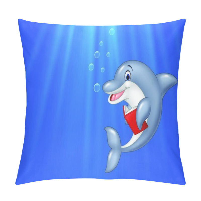 Personality  Cartoon Dolphin Reading Book With Deep Sea Background Pillow Covers