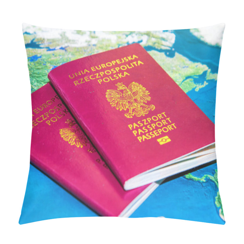 Personality  Polish Red Passports Over A Map Background Pillow Covers