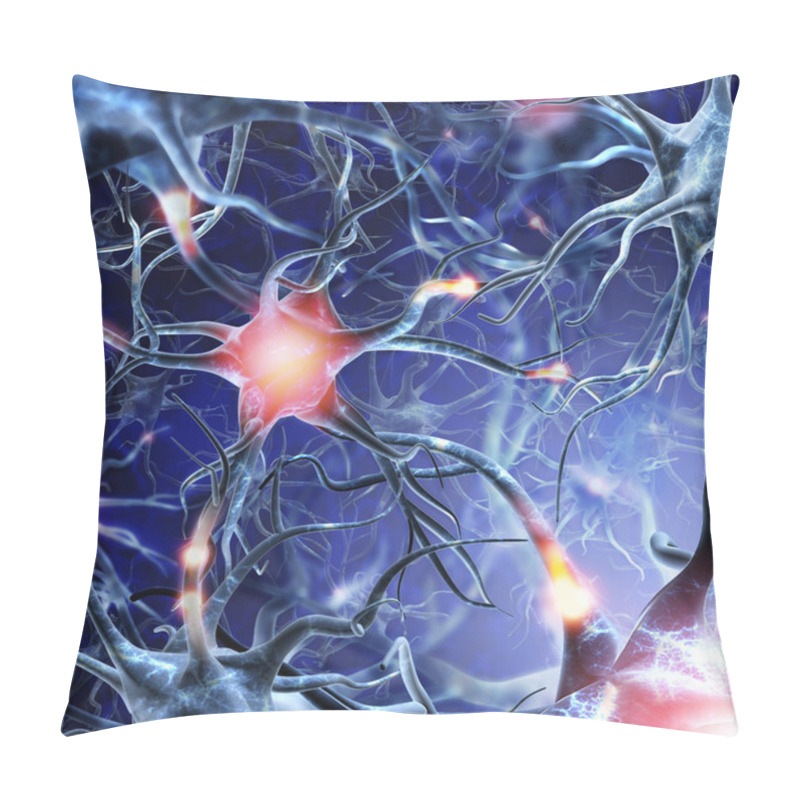 Personality  Neural Network On A Blue Background With Light Effects. Active N Pillow Covers