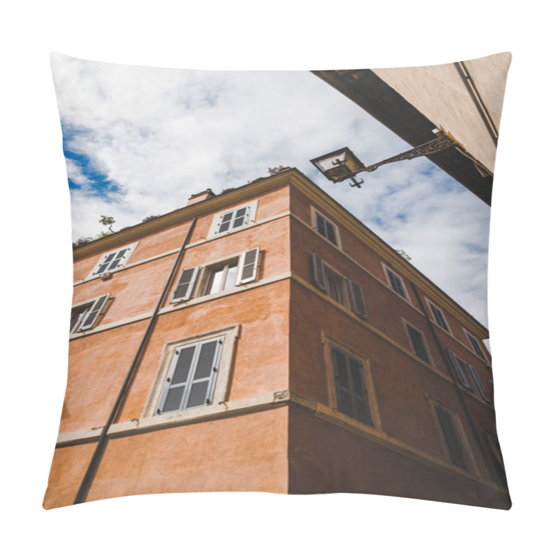 Personality  Bottom View Of Ancient Building On Street Of Rome On Cloudy Day, Italy Pillow Covers