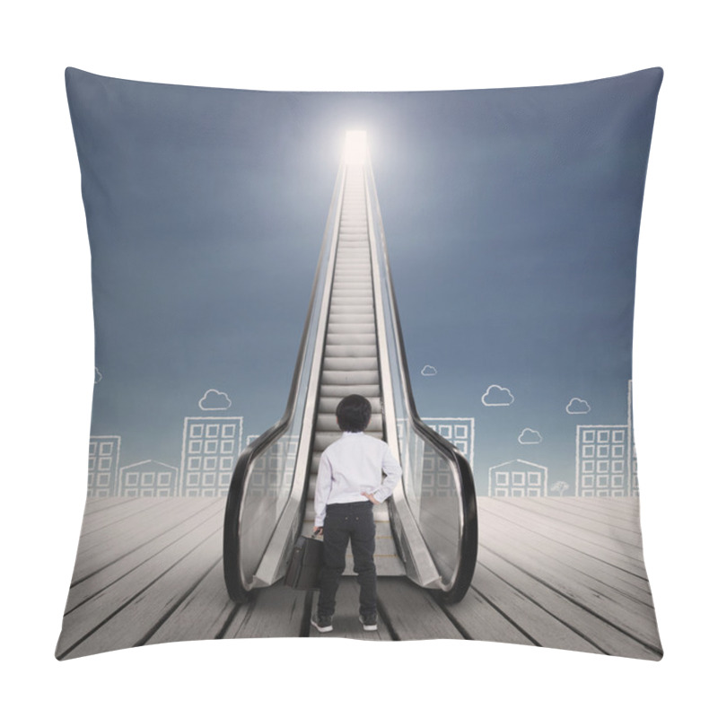 Personality  Business Kid At Escalator With Cityscape Pillow Covers