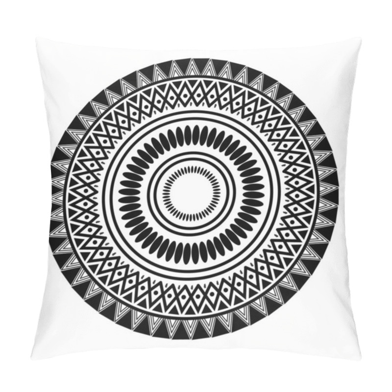 Personality  Abstract Polynesian Circle Tattoo Style Mandala Pattern Vector Art Illustration Pillow Covers