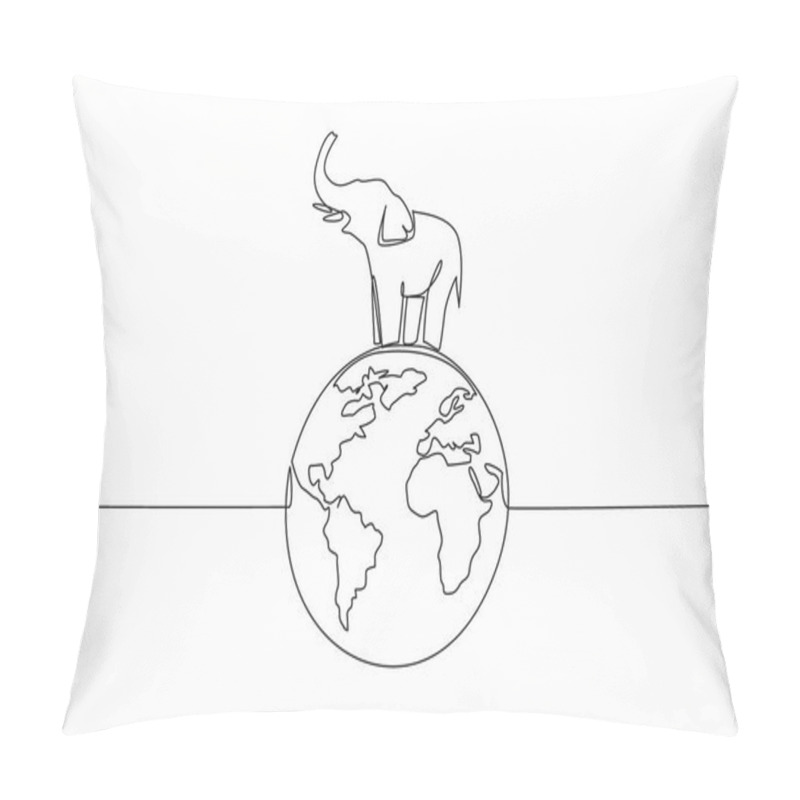 Personality  Continuous One Line Drawing Globe With Elephant On Top. Stop Poaching Ivory As Souvenirs. Irresponsible Action. Comfortable Habitat. World Wildlife Day. Single Line Draw Design Vector Illustration Pillow Covers