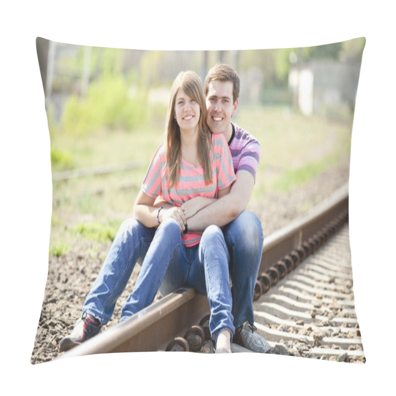 Personality  Couple Sitting At Railway. Pillow Covers