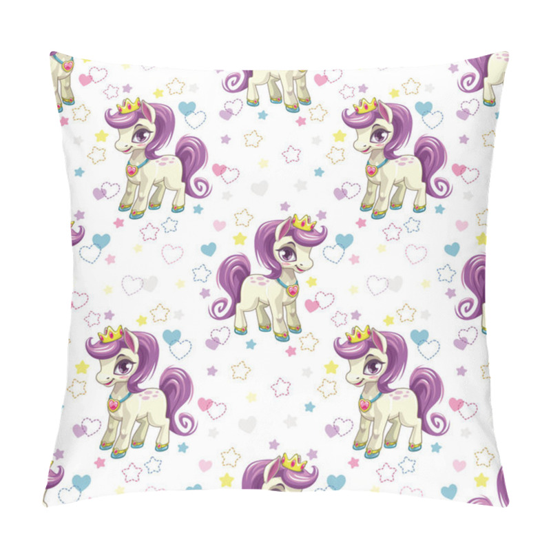 Personality  Sweet Pony Print. Seamless Pattern With Cute Cartoon Little Horse Princess Pillow Covers