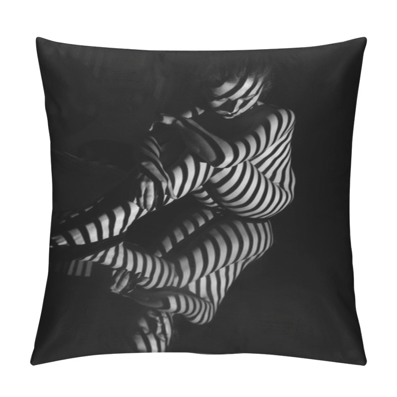 Personality  The Nude Woman And Her Reflection With Black And White Zebra Stripes.  Black-and-white Photo Created With The Projector Pillow Covers