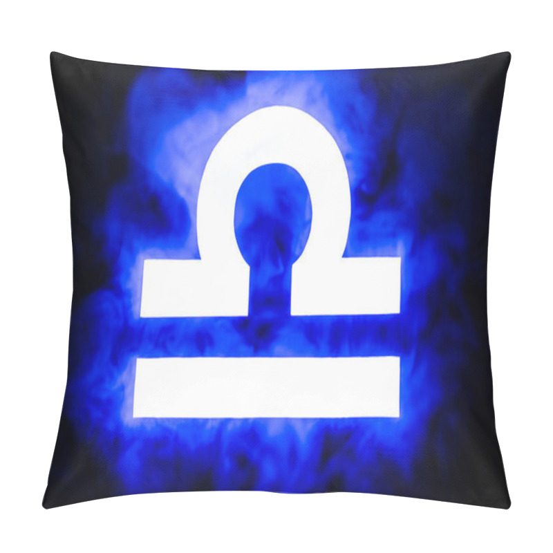 Personality  Blue Illuminated Libra Zodiac Sign With Smoke On Background Pillow Covers