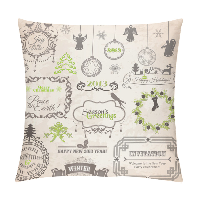 Personality  Vector Set: Christmas Calligraphic Design Elements And Page Deco Pillow Covers