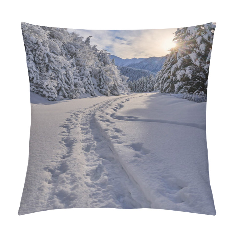 Personality  Mountain Road Covered In Snow With Footprints Pillow Covers