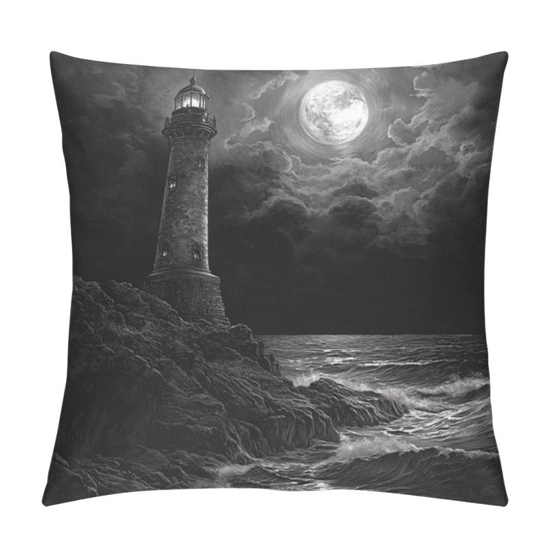 Personality  Night Landscape With Lighthouse And A Moon Pillow Covers