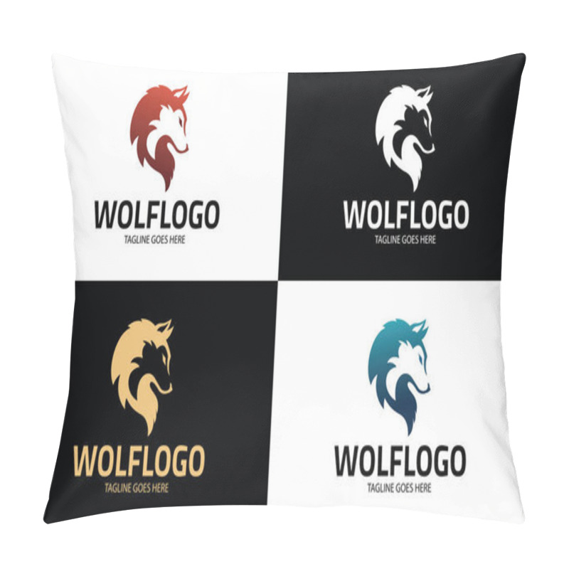 Personality  Wolf Logo Design Template ,Wolf Head Logo Design Concept ,Vector Illustration Pillow Covers