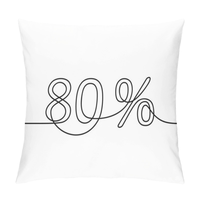 Personality  Continuous Line Drawing Of 80 Percent Sign, Black And White Vector Minimalistic Hand Drawn Illustration Pillow Covers