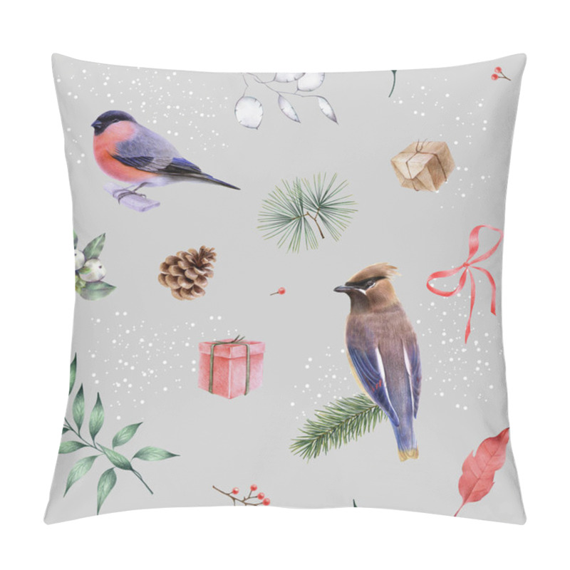 Personality  Seamless Pattern With Birds, Christmas Theme. Christmas, New Year. It Can Be Used For Printing Packaging Paper, Fabric, Print And For Your Design. Pillow Covers