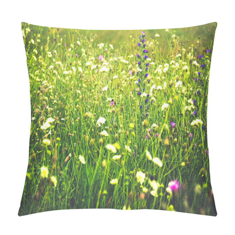 Personality  Green Grassand Sping Flowers Background Pillow Covers