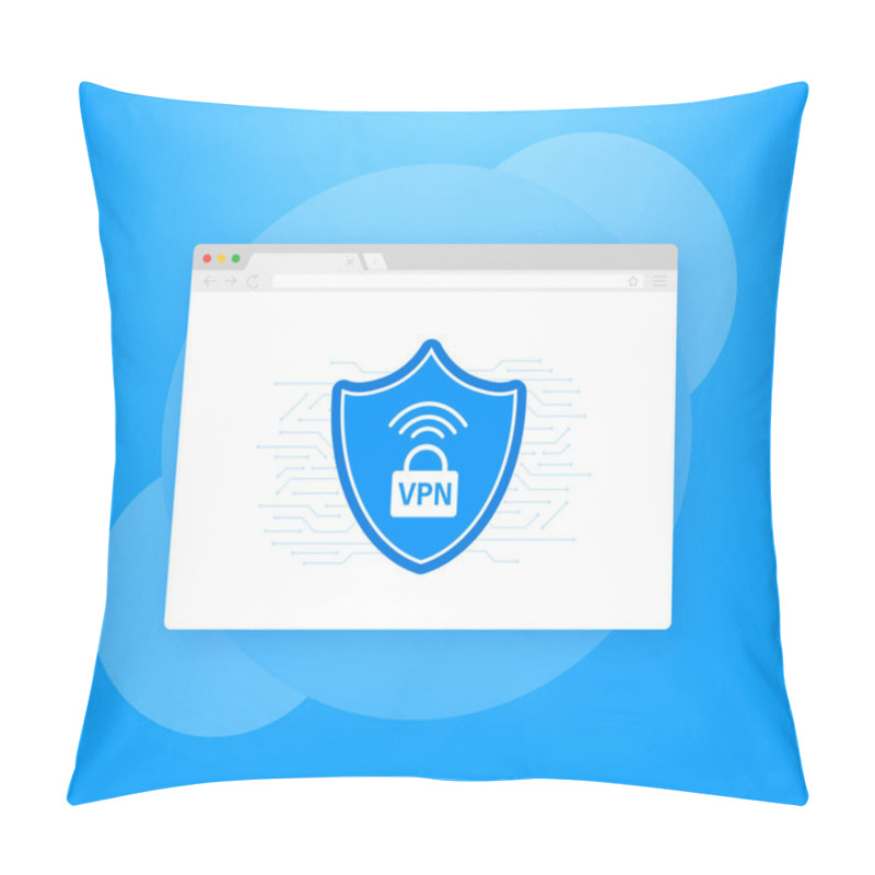 Personality  VPN Flat Blue Secure Label On White Background. Vector Illustration. Pillow Covers