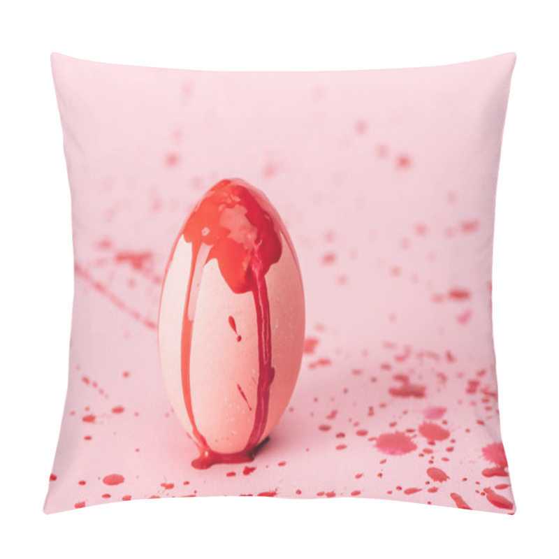 Personality  Easter Egg With Red Paint Spills On Pink With Copy Space Pillow Covers