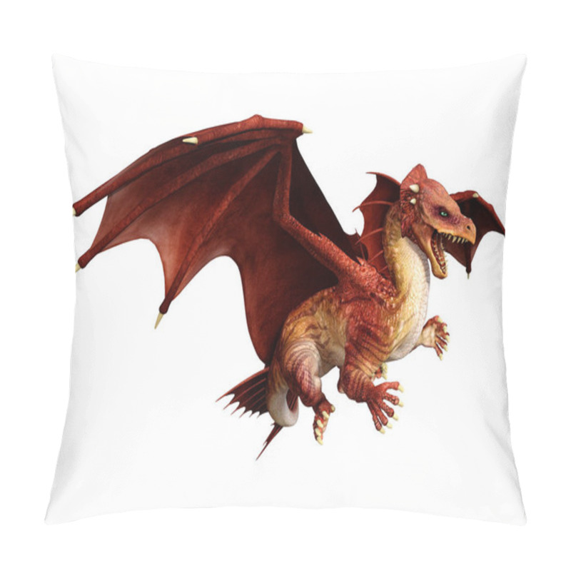 Personality  3D Rendering Of A Red Fantasy Dragon Isolated On White Background Pillow Covers